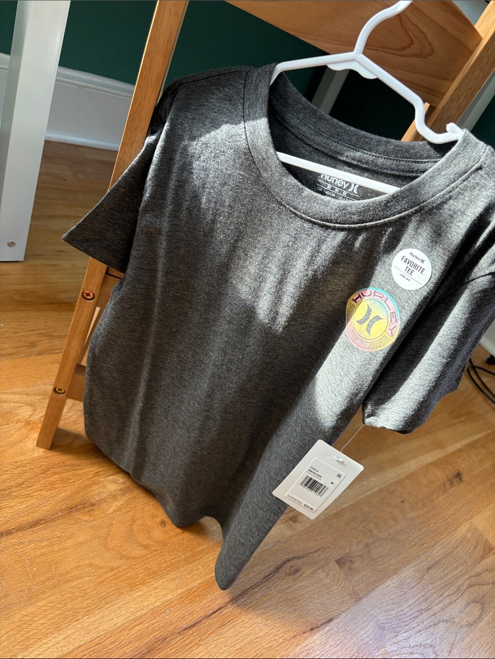 Hurley Kids Charcoal Gray Tee with Small Multicolor Logo